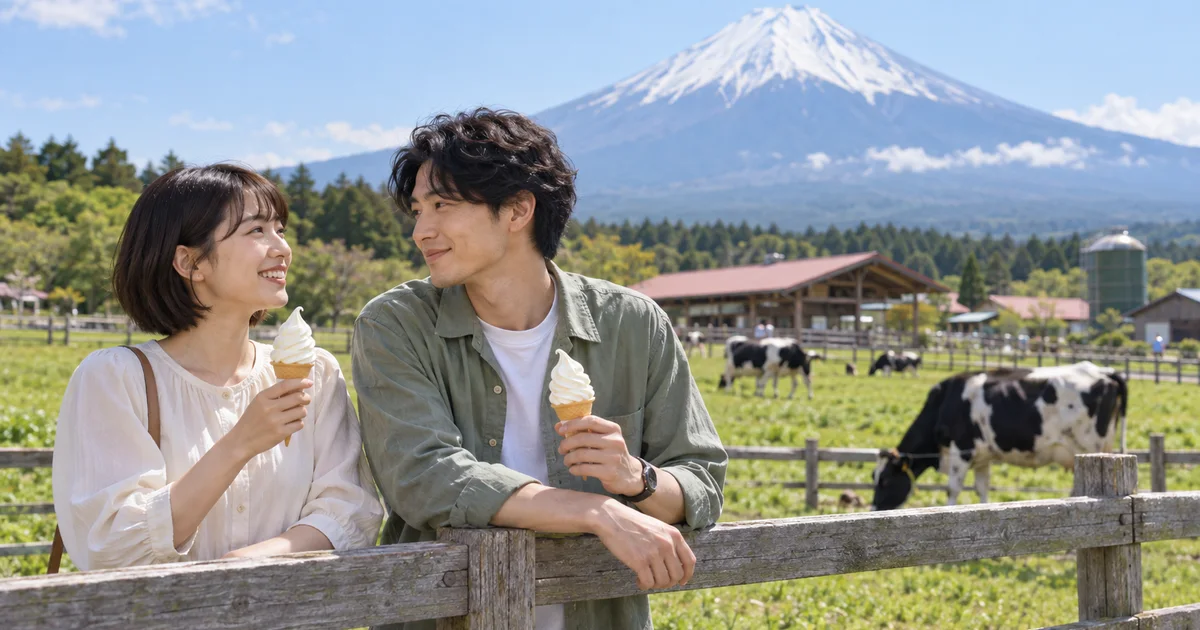 まかいの牧場でデートを楽しむふたりをイメージしたAI画像