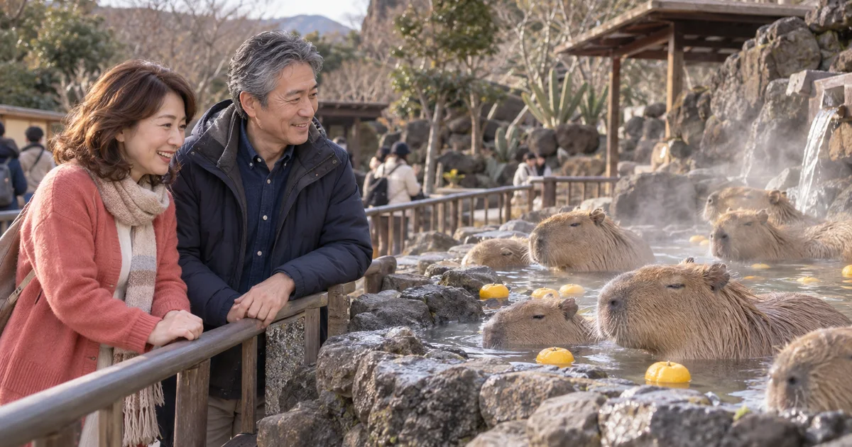 伊豆シャボテン動物公園でデートを楽しむふたりをイメージしたAI画像