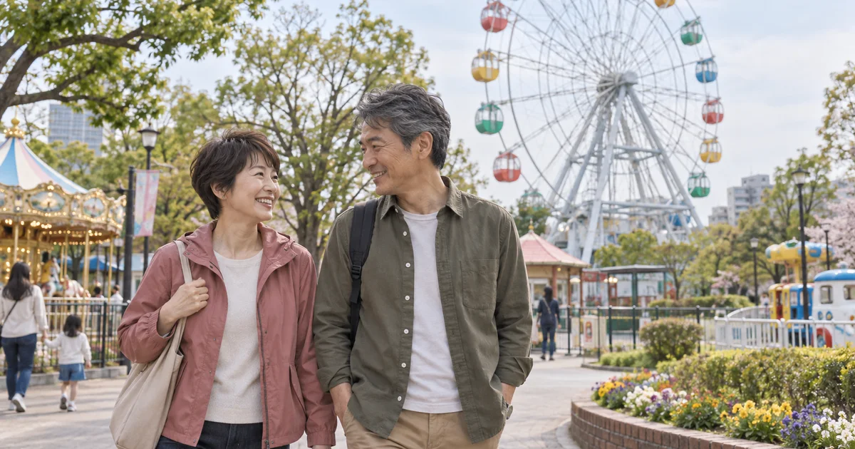 あらかわ遊園でデートを楽しむふたりをイメージしたAI画像