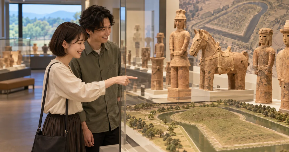 かみつけの里博物館でデートを楽しむふたりをイメージしたAI画像