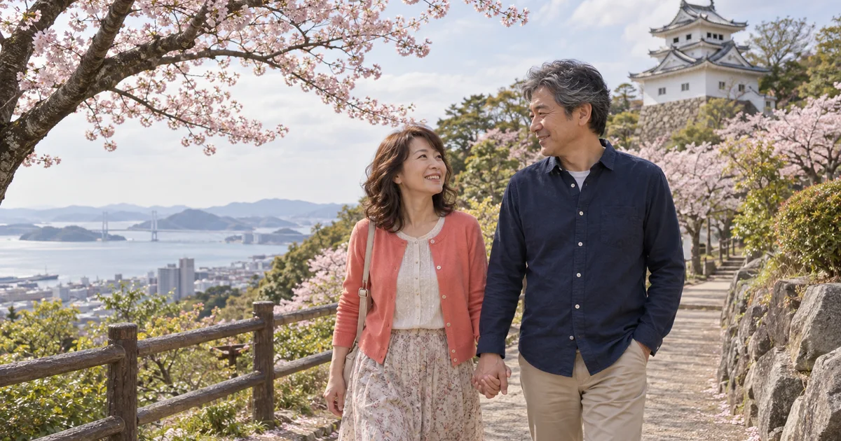 妙見山公園でデートを楽しむふたりをイメージしたAI画像