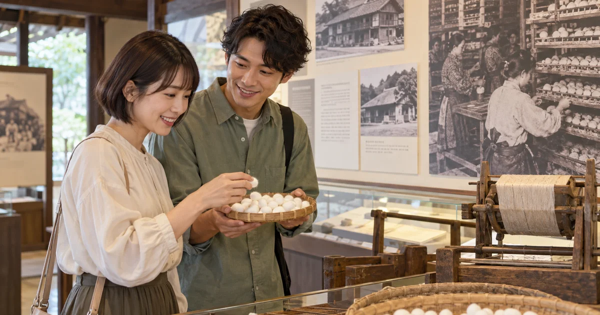 高山社跡でデートを楽しむふたりをイメージしたAI画像