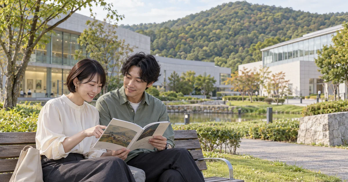 徳島県文化の森総合公園でデートを楽しむふたりをイメージしたAI画像