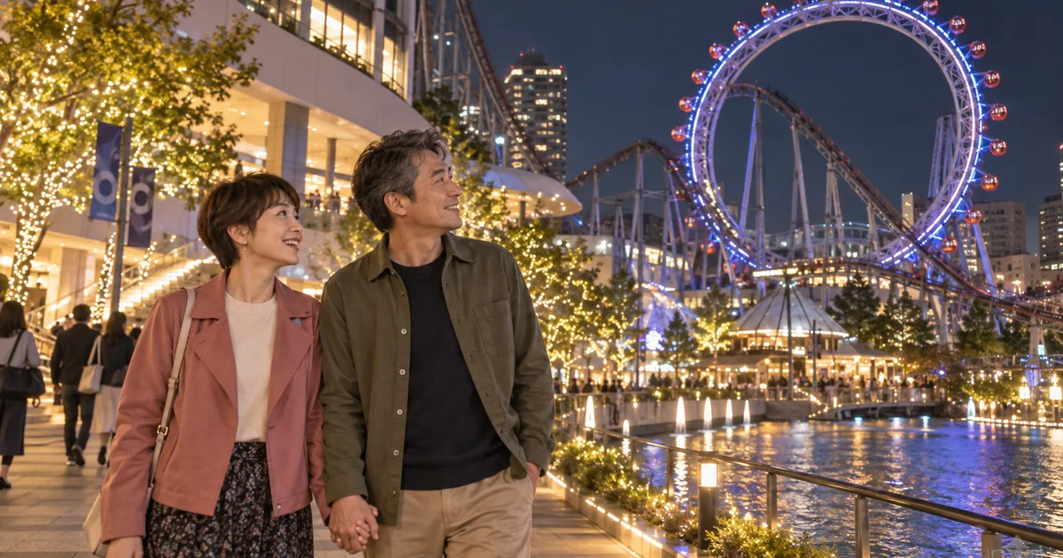 東京ドームシティアトラクションズでデートを楽しむふたりをイメージしたAI画像