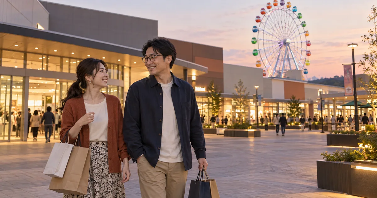 三井アウトレットパーク北陸小矢部でデートを楽しむふたりをイメージしたAI画像