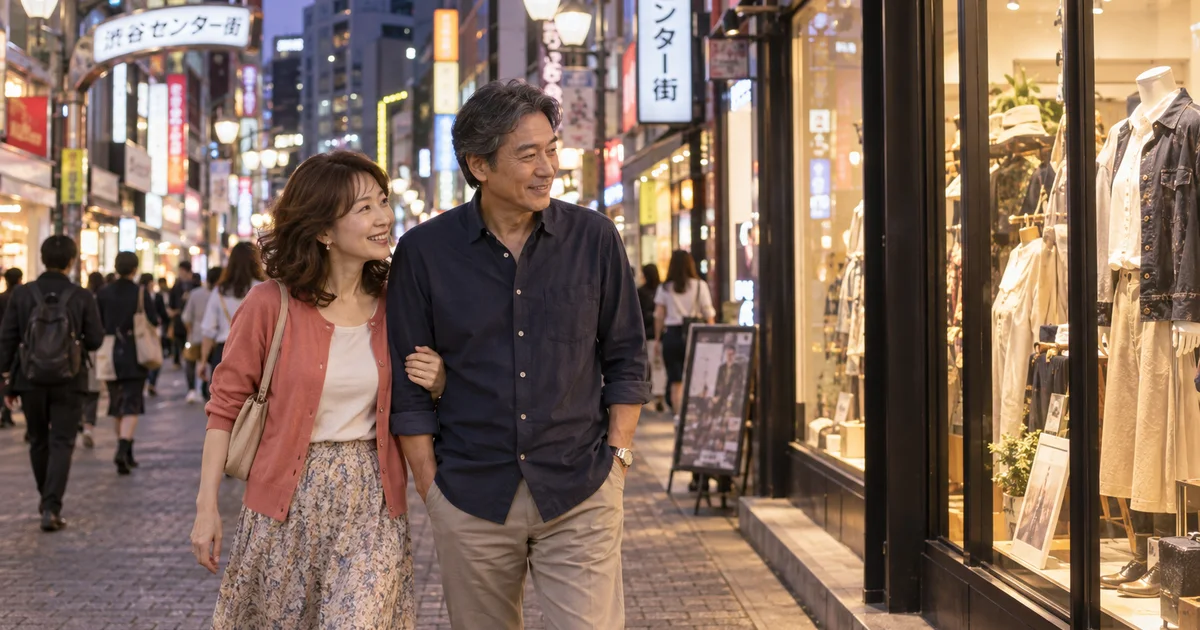 渋谷センター街でデートを楽しむふたりをイメージしたAI画像