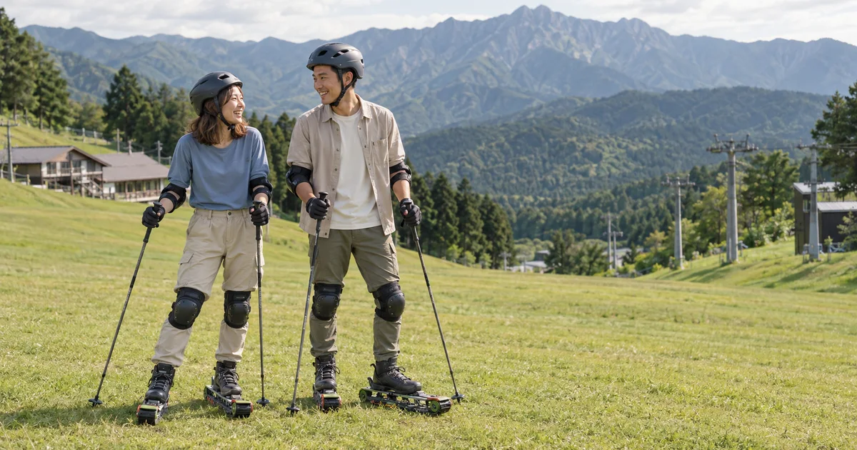 中尾山高原グラススキー場でデートを楽しむふたりをイメージしたAI画像