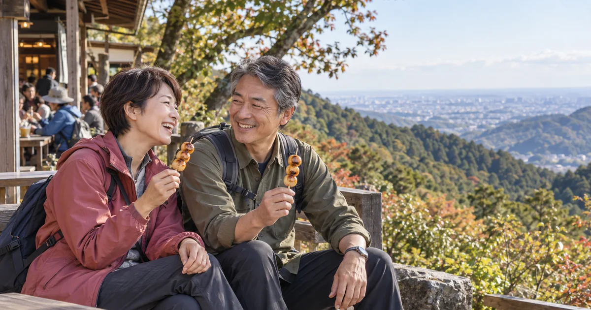 高尾山でデートを楽しむふたりをイメージしたAI画像