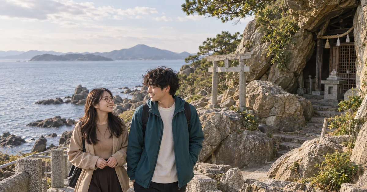 竹居観音岬でデートを楽しむふたりをイメージしたAI画像