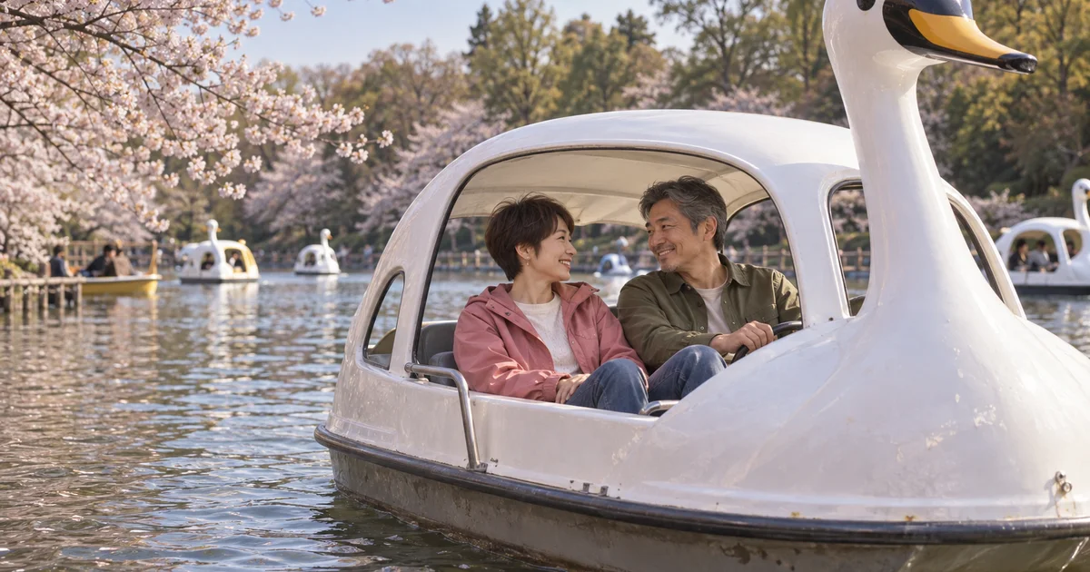 井の頭恩賜公園でデートを楽しむふたりをイメージしたAI画像
