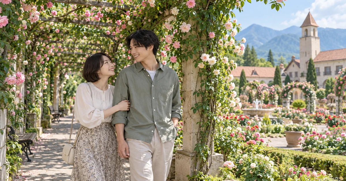 ハイジの村でデートを楽しむふたりをイメージしたAI画像