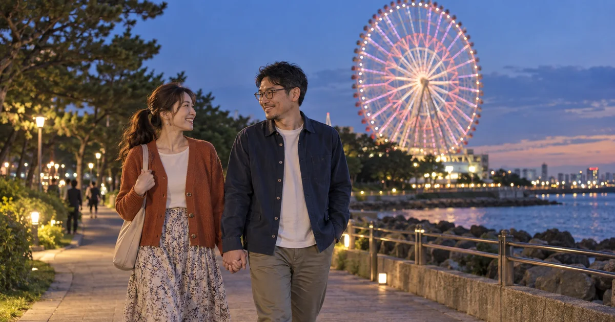 葛西臨海公園でデートを楽しむふたりをイメージしたAI画像
