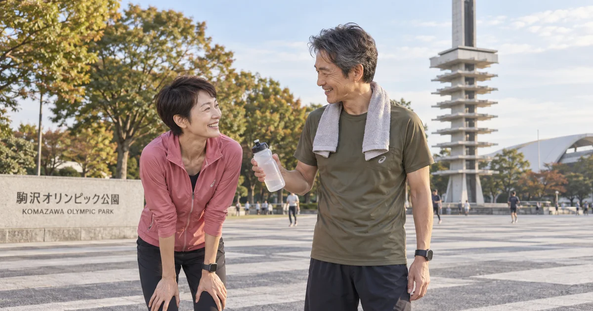 駒沢オリンピック公園でデートを楽しむふたりをイメージしたAI画像