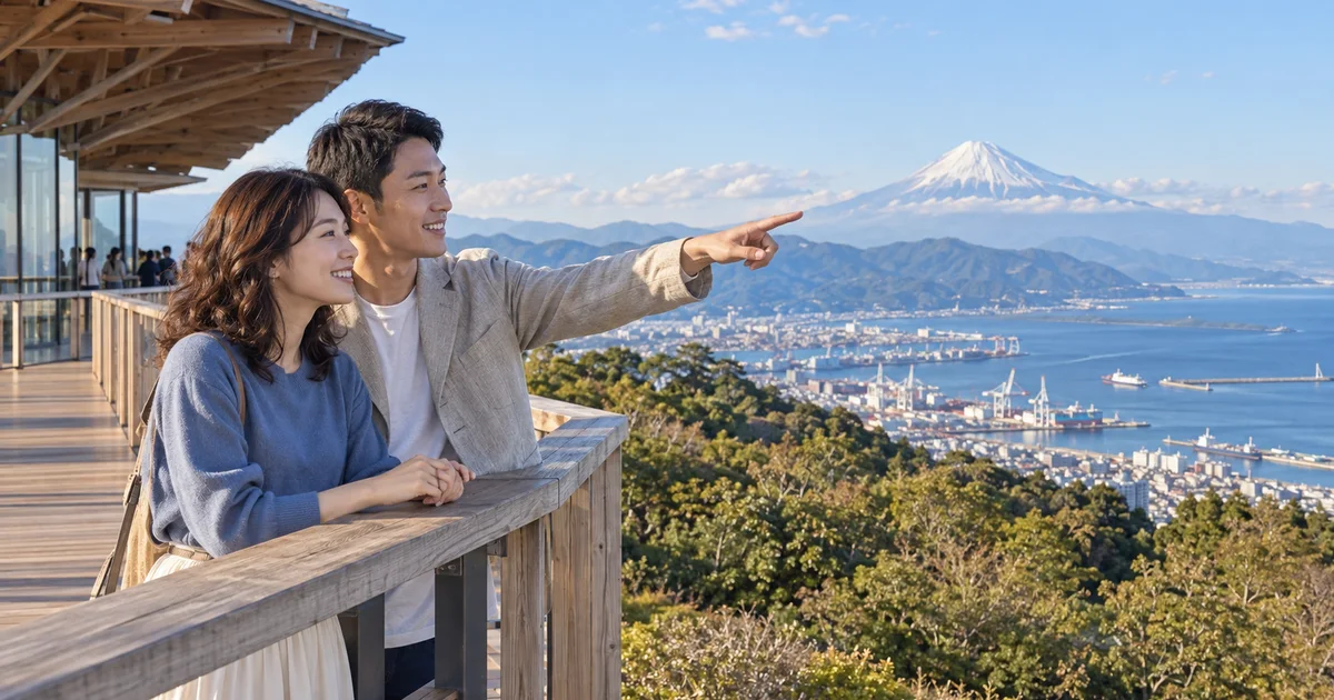 日本平でデートを楽しむふたりをイメージしたAI画像