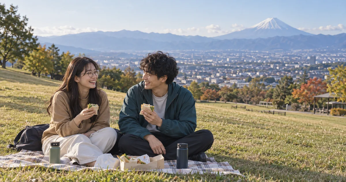 赤坂台総合公園でデートを楽しむふたりをイメージしたAI画像
