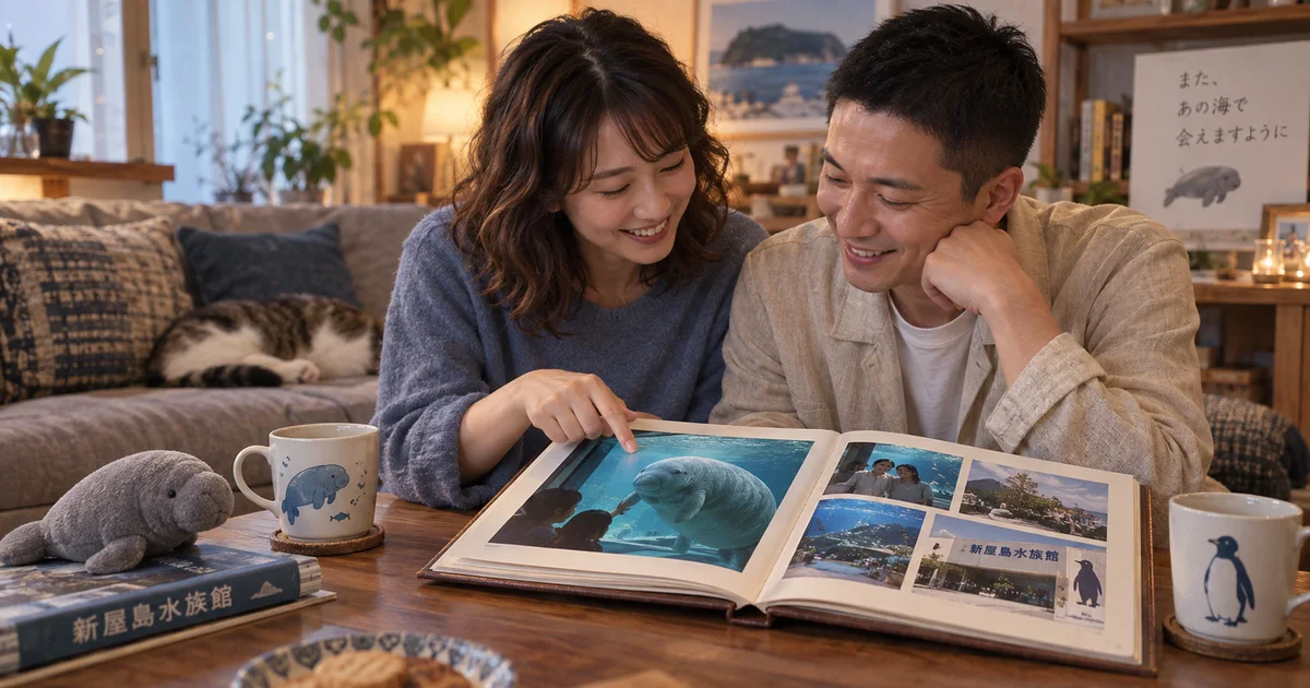 新屋島水族館でデートを楽しむふたりをイメージしたAI画像