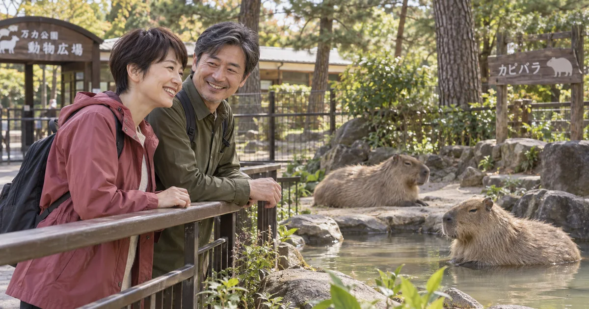 万力公園でデートを楽しむふたりをイメージしたAI画像