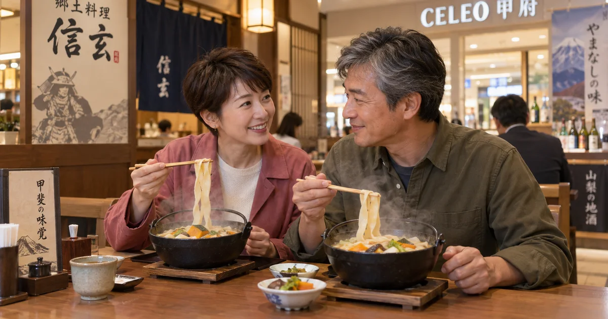 セレオ甲府でデートを楽しむふたりをイメージしたAI画像
