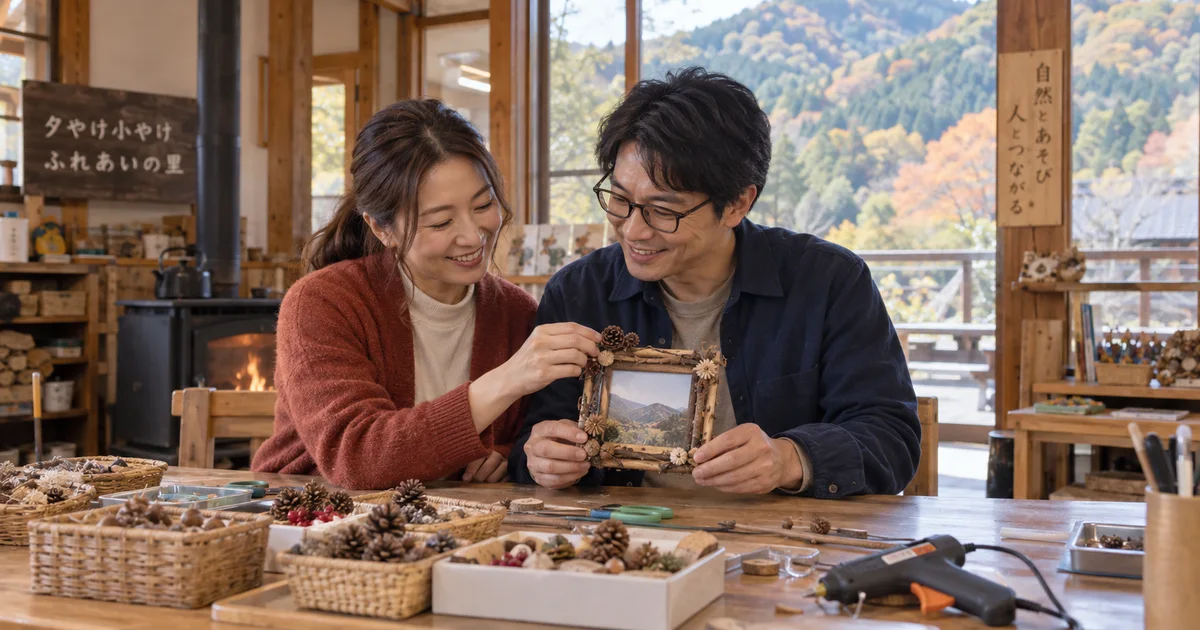 夕やけ小やけふれあいの里でデートを楽しむふたりをイメージしたAI画像