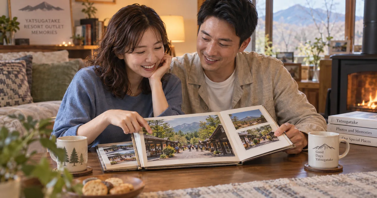 八ヶ岳リゾートアウトレットでデートを楽しむふたりをイメージしたAI画像