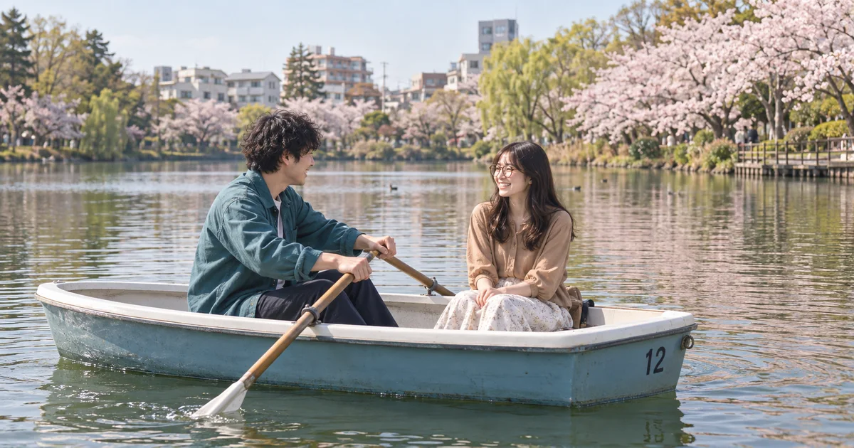 石神井公園でデートを楽しむふたりをイメージしたAI画像
