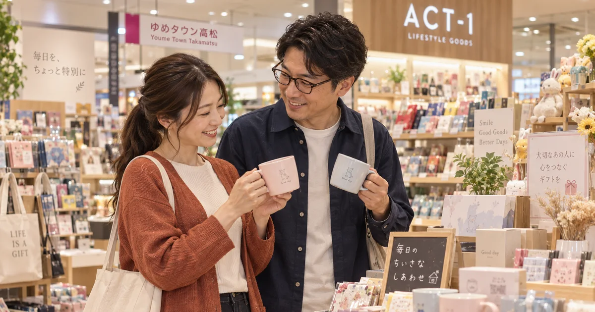 ゆめタウン高松でデートを楽しむふたりをイメージしたAI画像