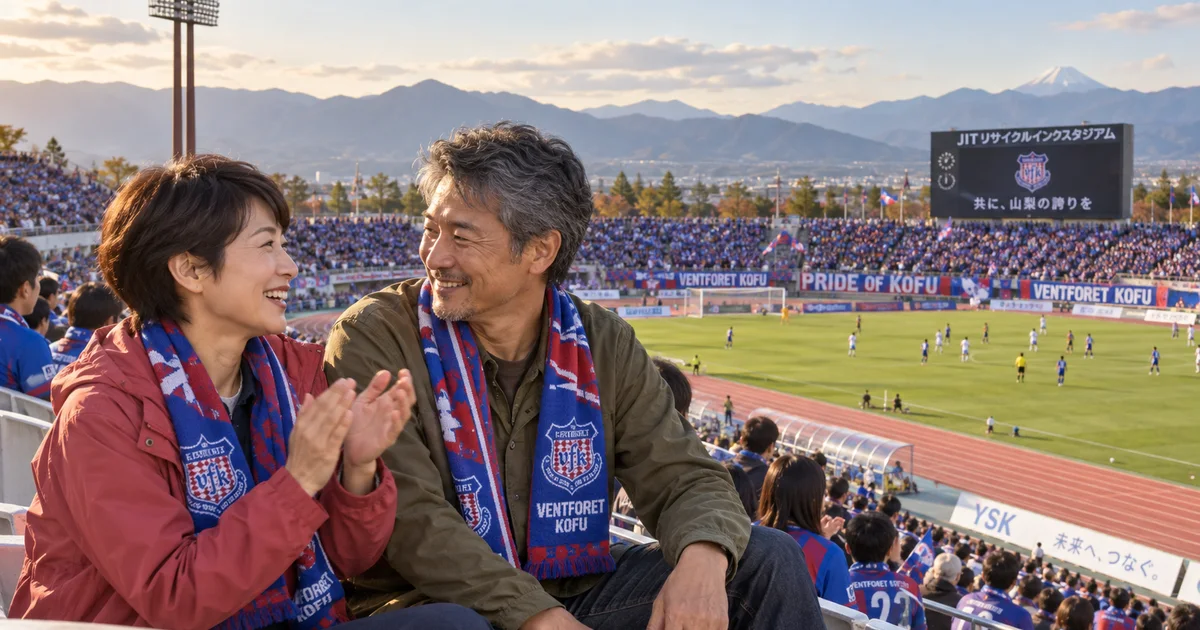 jitリサイクルインクスタジアムでデートを楽しむふたりをイメージしたAI画像