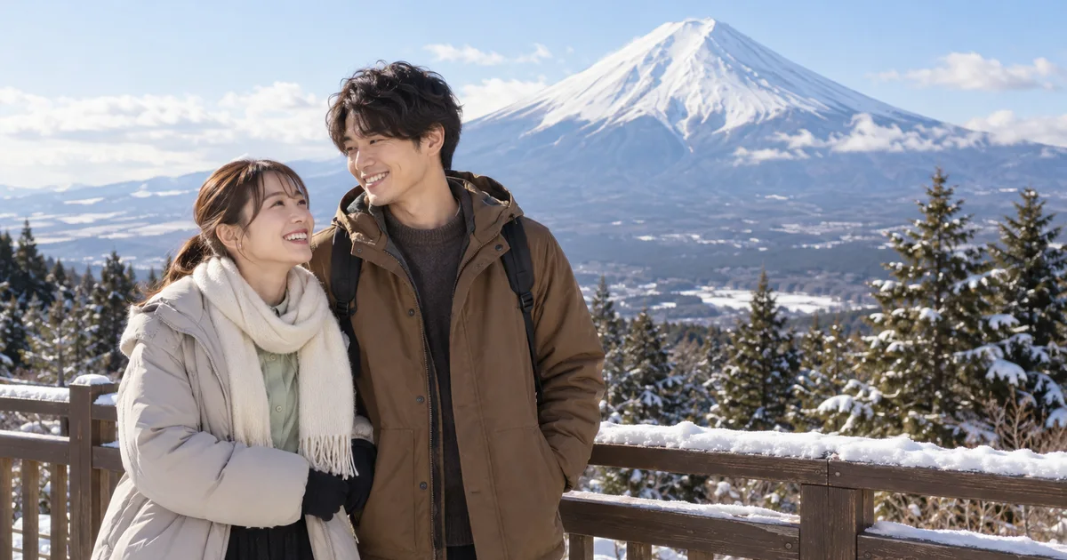 ふじてんスノーリゾートでデートを楽しむふたりをイメージしたAI画像