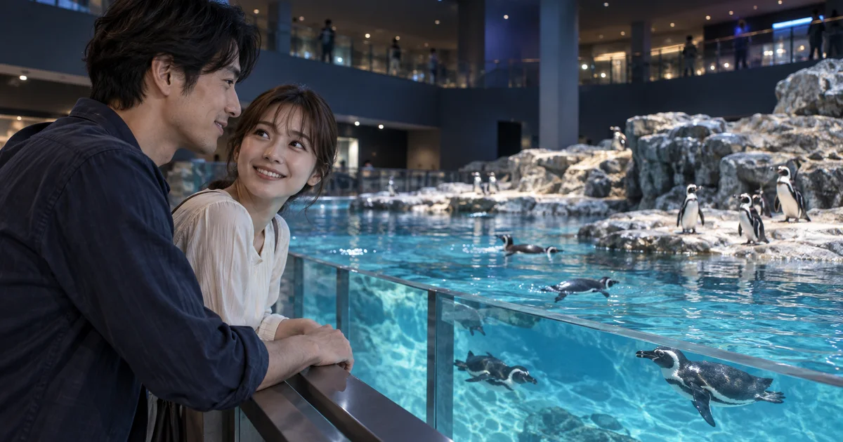 すみだ水族館でデートを楽しむふたりをイメージしたAI画像