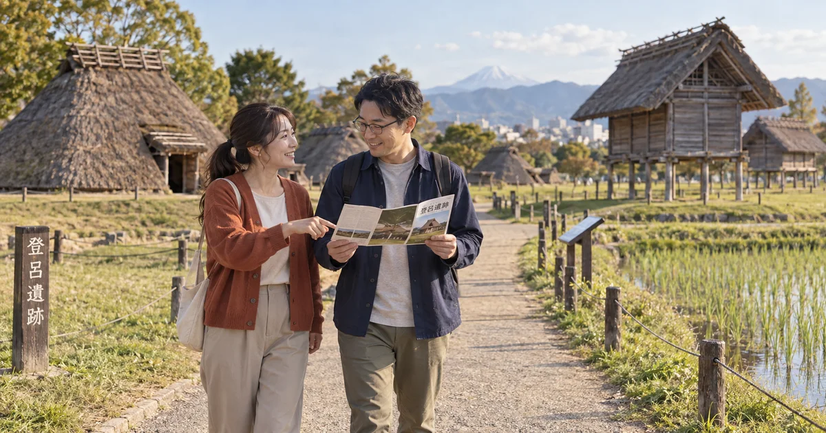 登呂公園でデートを楽しむふたりをイメージしたAI画像
