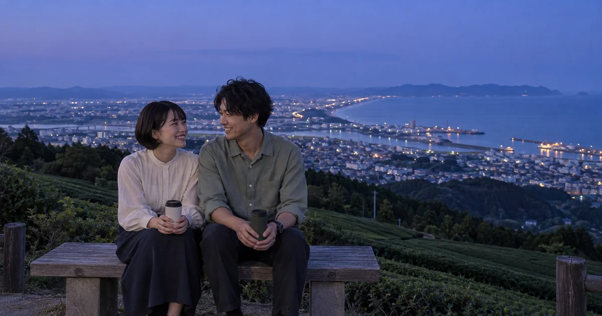 笛吹段公園でデートを楽しむふたりをイメージしたAI画像