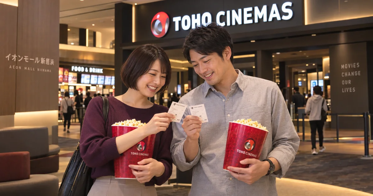 イオンモール新居浜でデートを楽しむふたりをイメージしたAI画像