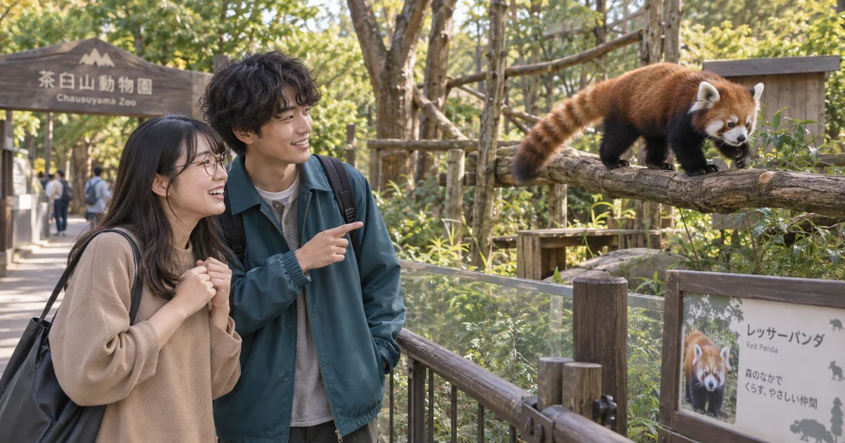 茶臼山動物園でデートを楽しむふたりをイメージしたAI画像