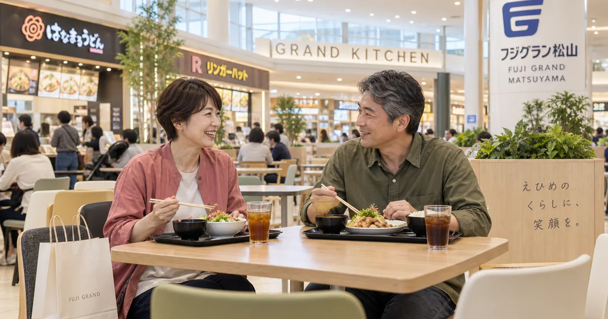 フジグラン松山でデートを楽しむふたりをイメージしたAI画像