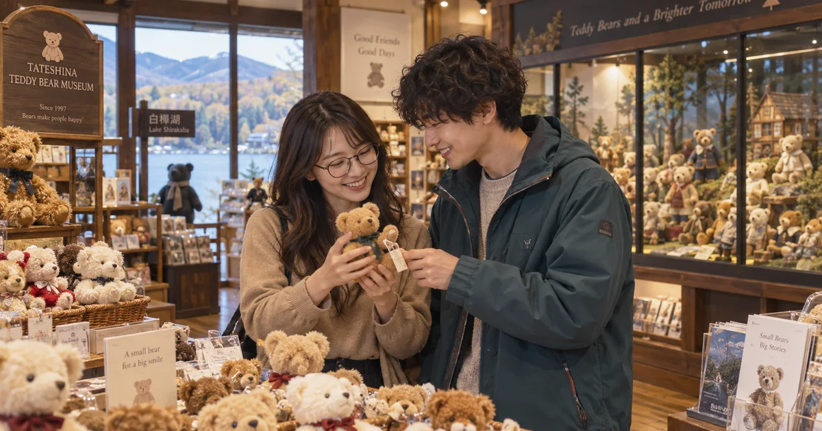 蓼科テディベア美術館でデートを楽しむふたりをイメージしたAI画像