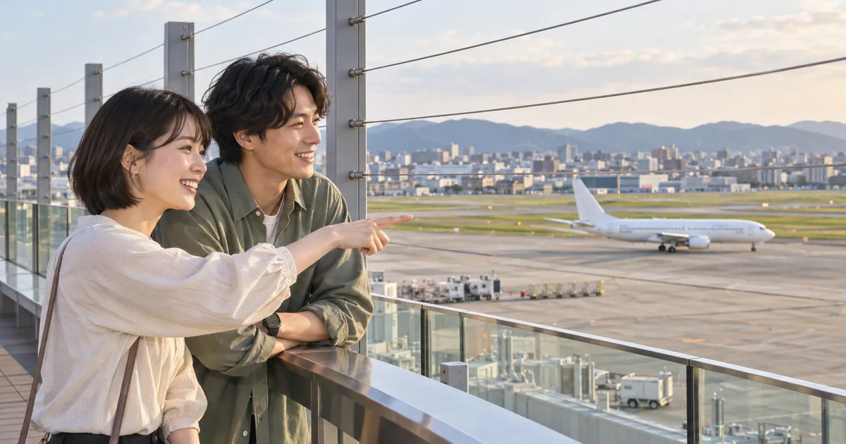 福岡空港でデートを楽しむふたりをイメージしたAI画像