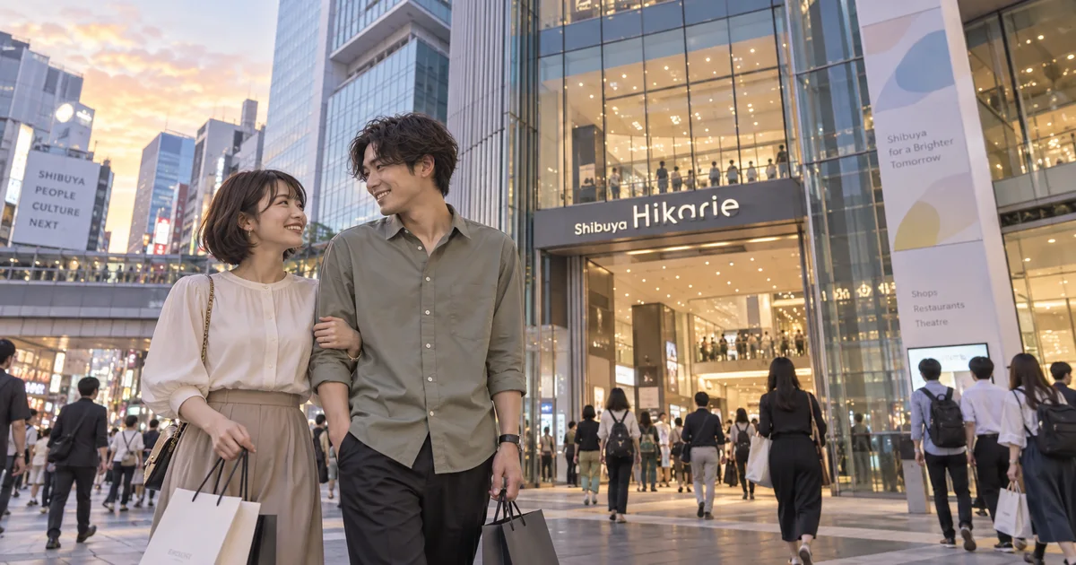 渋谷ヒカリエでデートを楽しむふたりをイメージしたAI画像