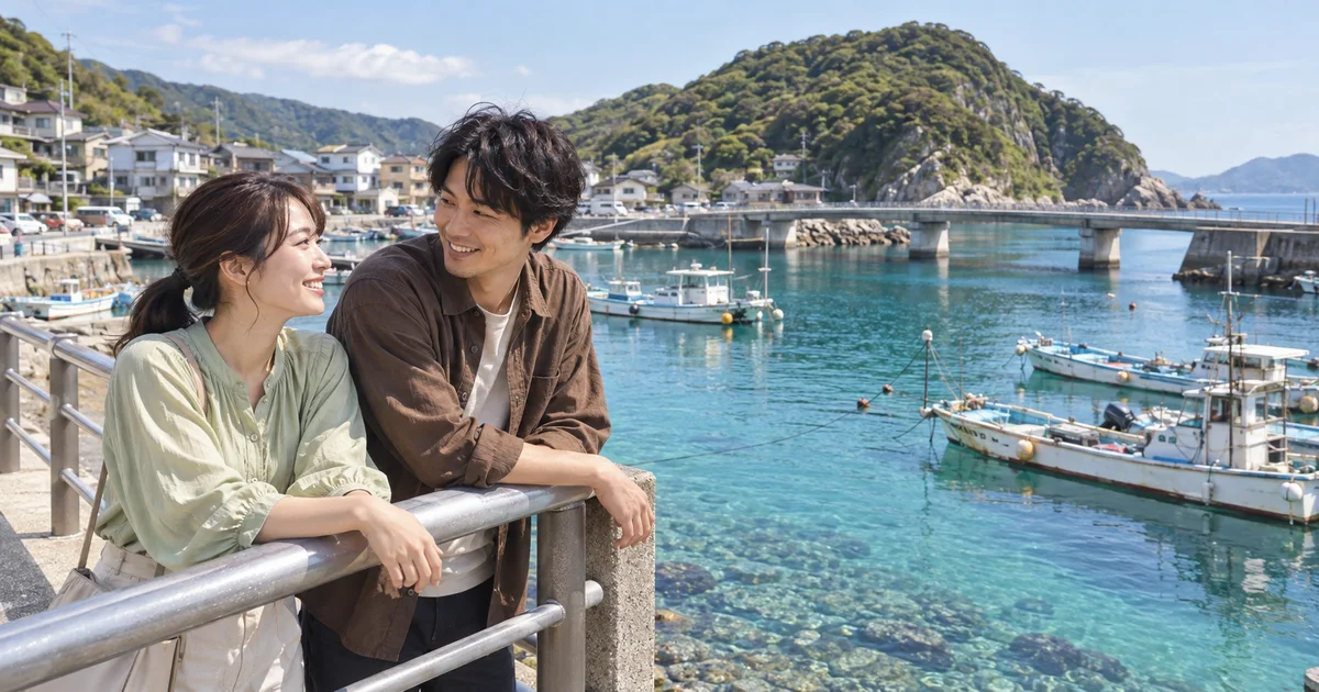 柏島でデートを楽しむふたりをイメージしたAI画像