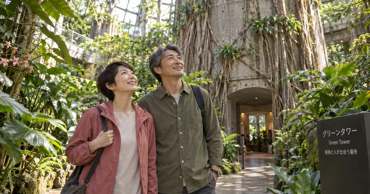 高知県立牧野植物園でデートを楽しむふたりをイメージしたAI画像