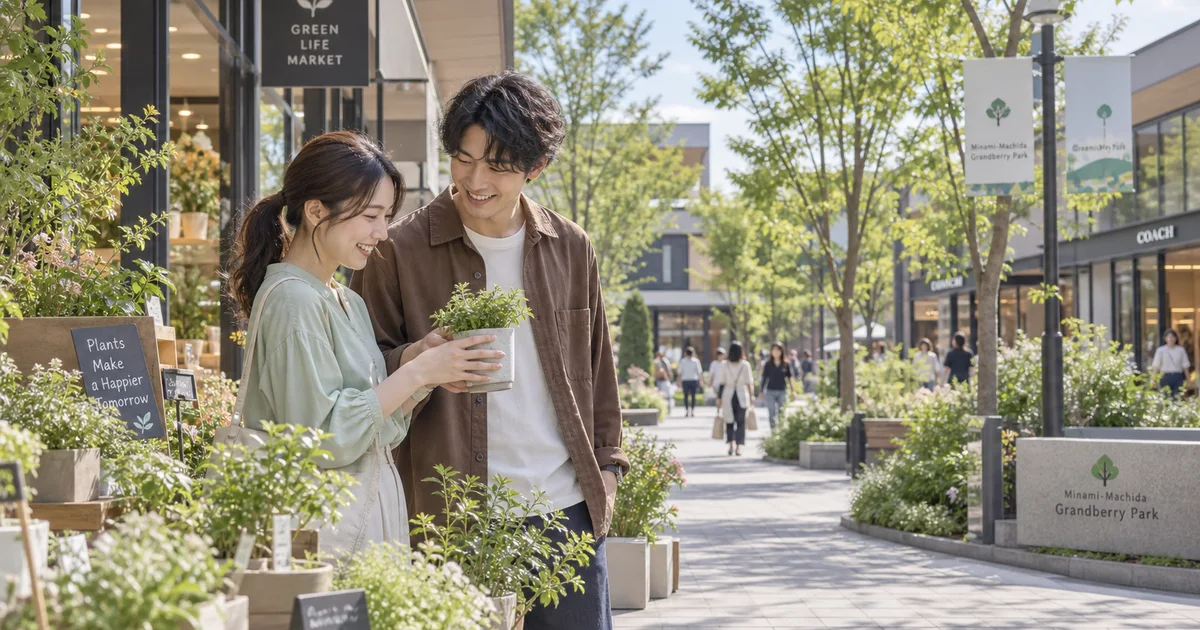 南町田グランベリーパークでデートを楽しむふたりをイメージしたAI画像