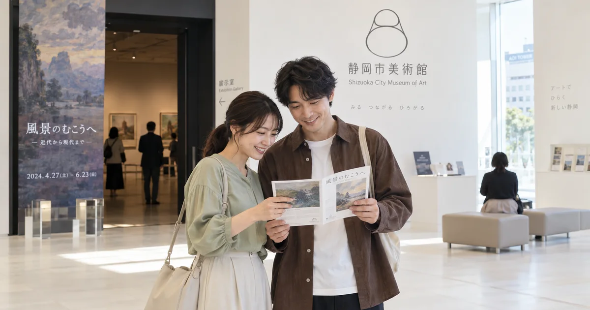 静岡市美術館でデートを楽しむふたりをイメージしたAI画像
