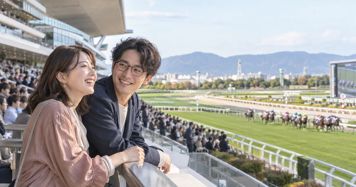 京都競馬場でデートを楽しむふたりをイメージしたAI画像