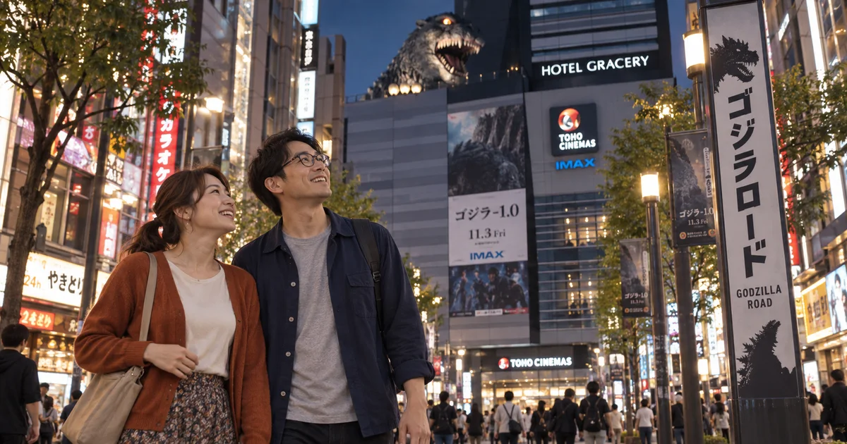 新宿東宝ビルでデートを楽しむふたりをイメージしたAI画像