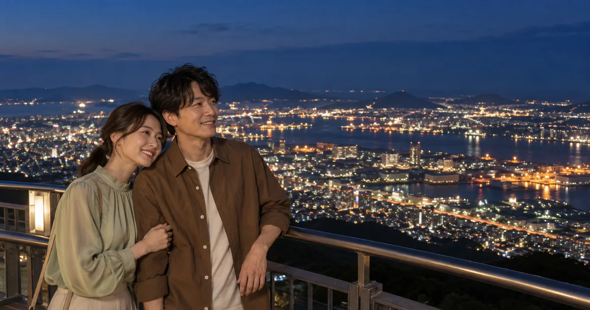 皿倉山でデートを楽しむふたりをイメージしたAI画像