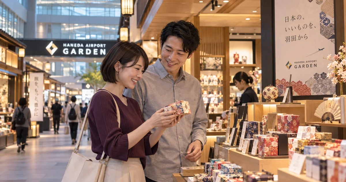 羽田エアポートガーデンでデートを楽しむふたりをイメージしたAI画像