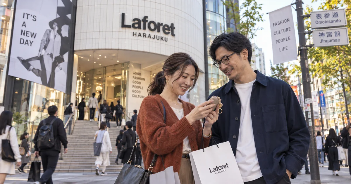 ラフォーレ原宿でデートを楽しむふたりをイメージしたAI画像