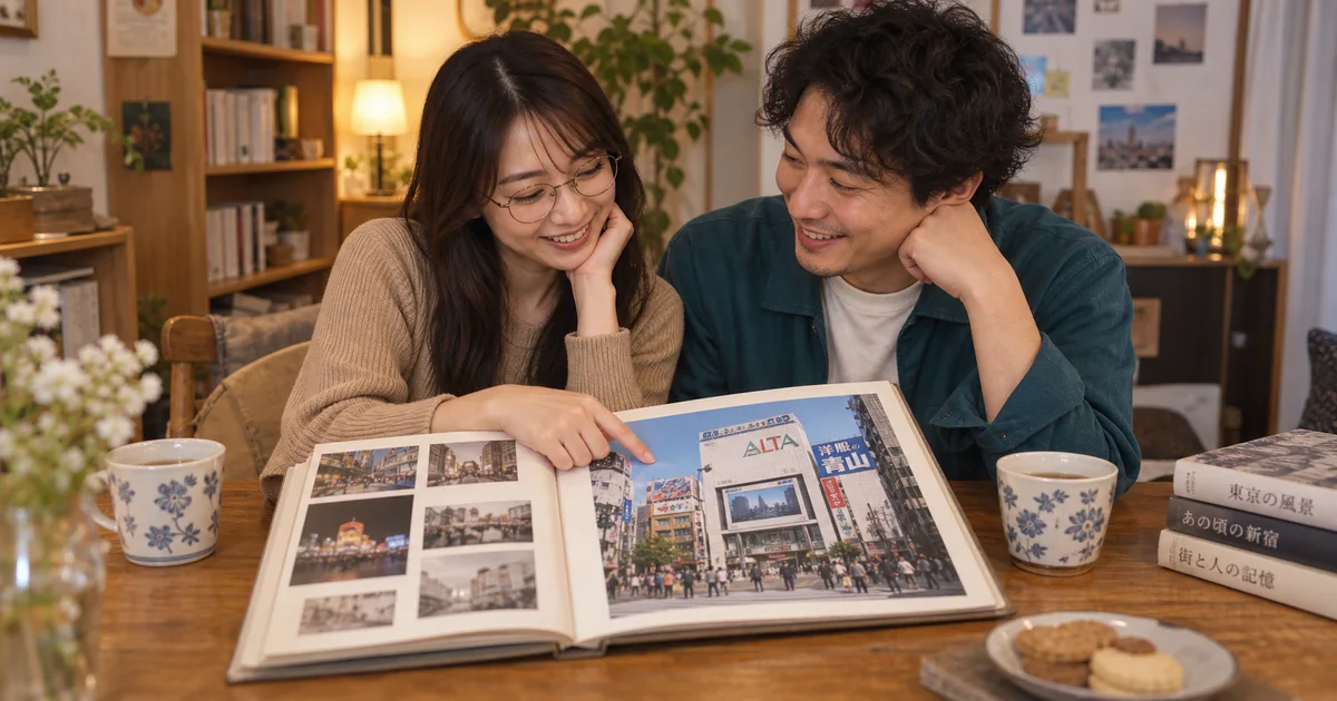 新宿アルタでデートを楽しむふたりをイメージしたAI画像