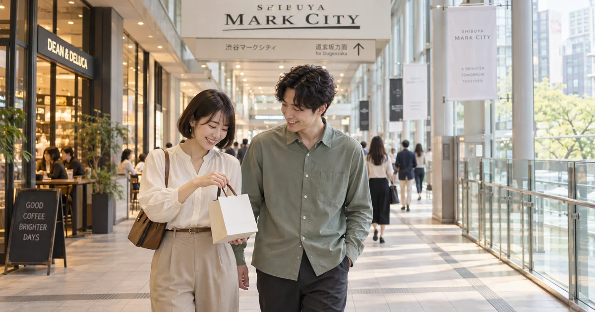 渋谷マークシティでデートを楽しむふたりをイメージしたAI画像