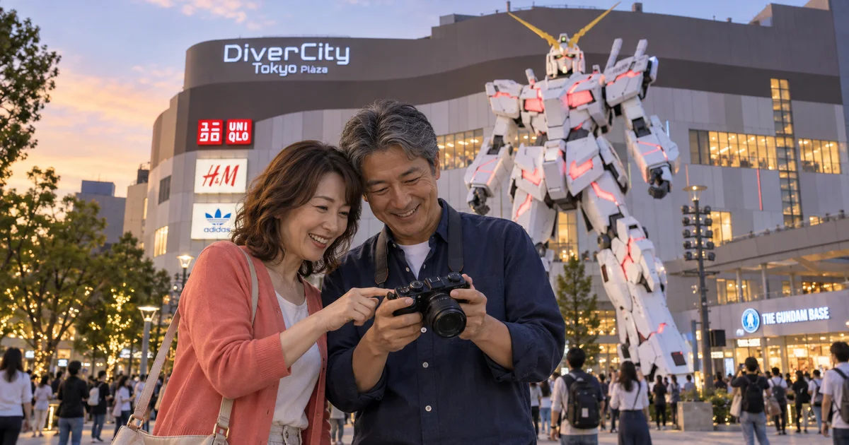 ダイバーシティ東京プラザでデートを楽しむふたりをイメージしたAI画像
