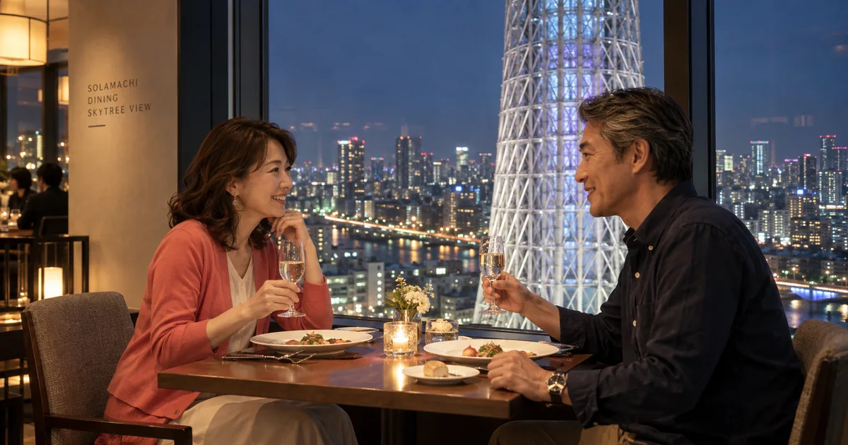 東京ソラマチでデートを楽しむふたりをイメージしたAI画像